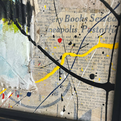 Original Framed Mixed Media Abstract Art Painting 23x19" 1985 w/ COA