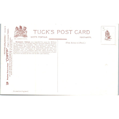 Oxford Brasenose College Raphael Tuck Oilette Original Postcard P3-2