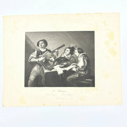 1864 Original Steel Art Engraving - The Singers Th. Rombouts 8.5x11" AC3