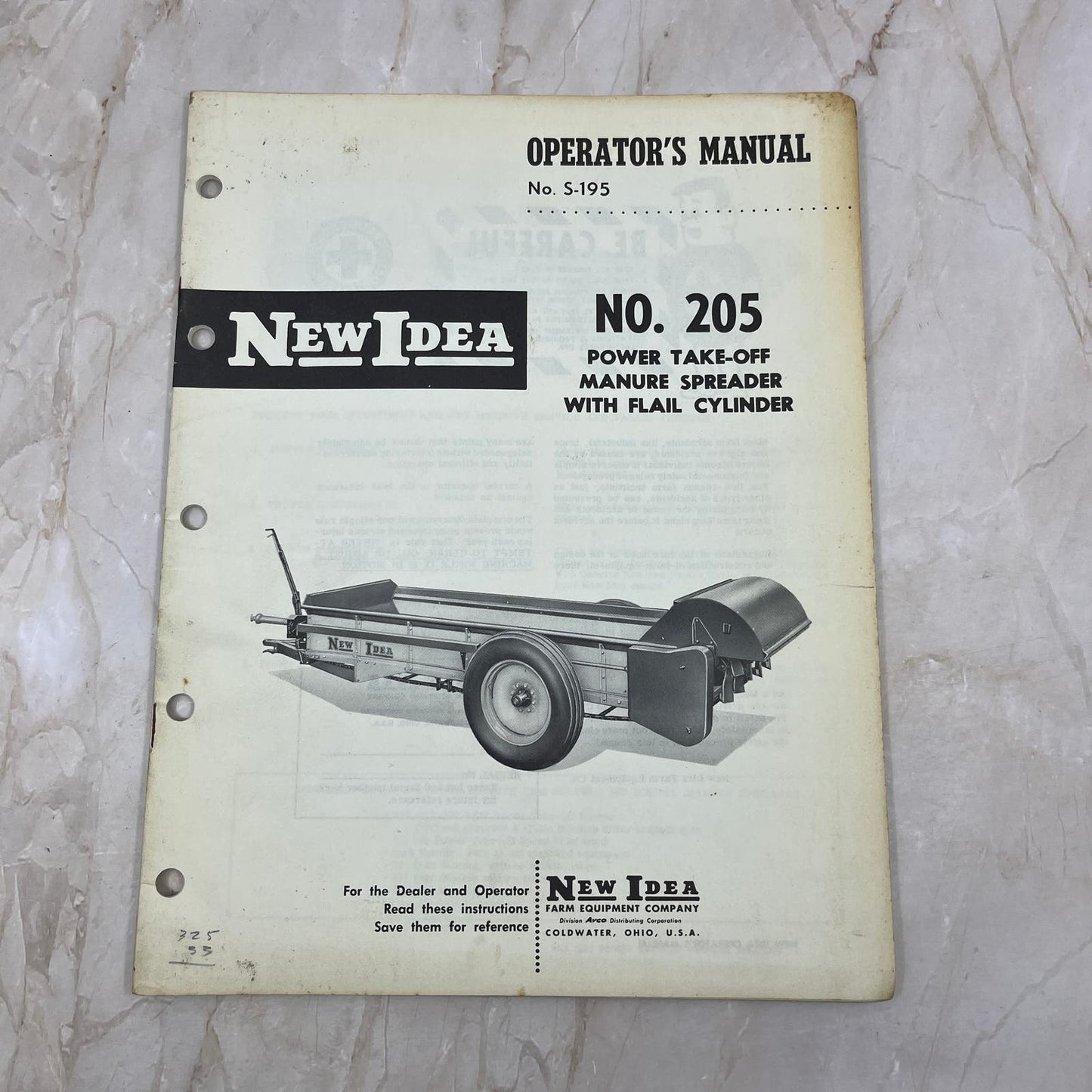 New Idea Operator's Manual S-195 No. 205 Power Take-Off Manure Spreader TJ9