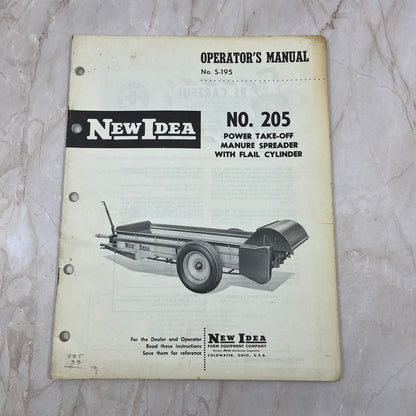 New Idea Operator's Manual S-195 No. 205 Power Take-Off Manure Spreader TJ9