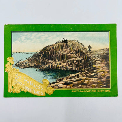 1910s St. Patrick’s Day Post Card Giant’s Causeway Honeycomb Mica Embossed PA3