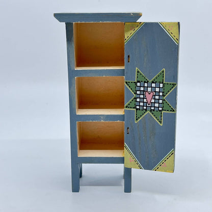 Vintage Dollhouse Furniture Handmade Painted Wood Cabinet 5.75 x 3.5” TF4