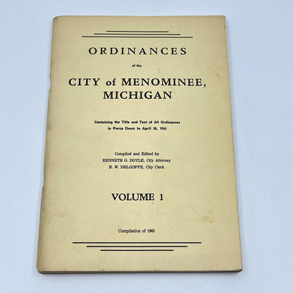 1965 Ordinances of the City of Menomoniee MI - Kenneth O. Doyle TF8