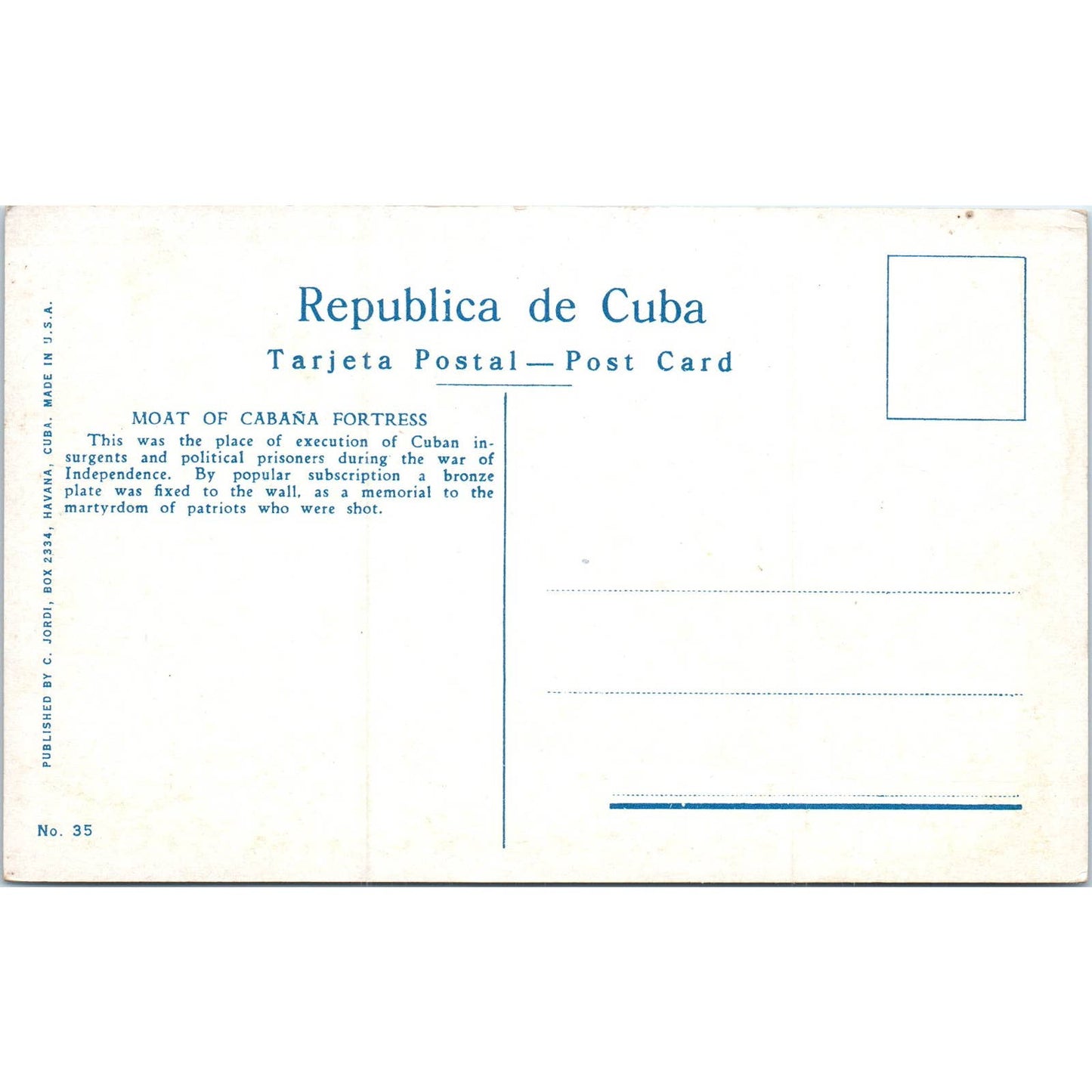 Moat of Cabana Cuba Original Postcard TK1-P16