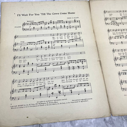 I'll Wait For You Till The Cows Come Home Thos. S Allen 1911 Sheet Music TK2-SM2