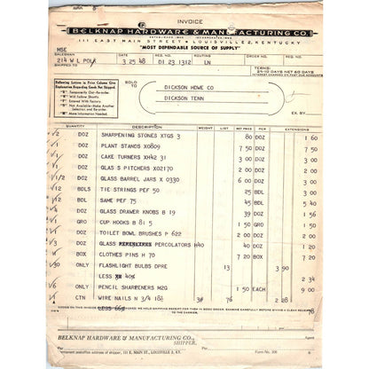 1948 Belknap Hardware & Manufacturing Billhead Set Dickson TN AD5-3