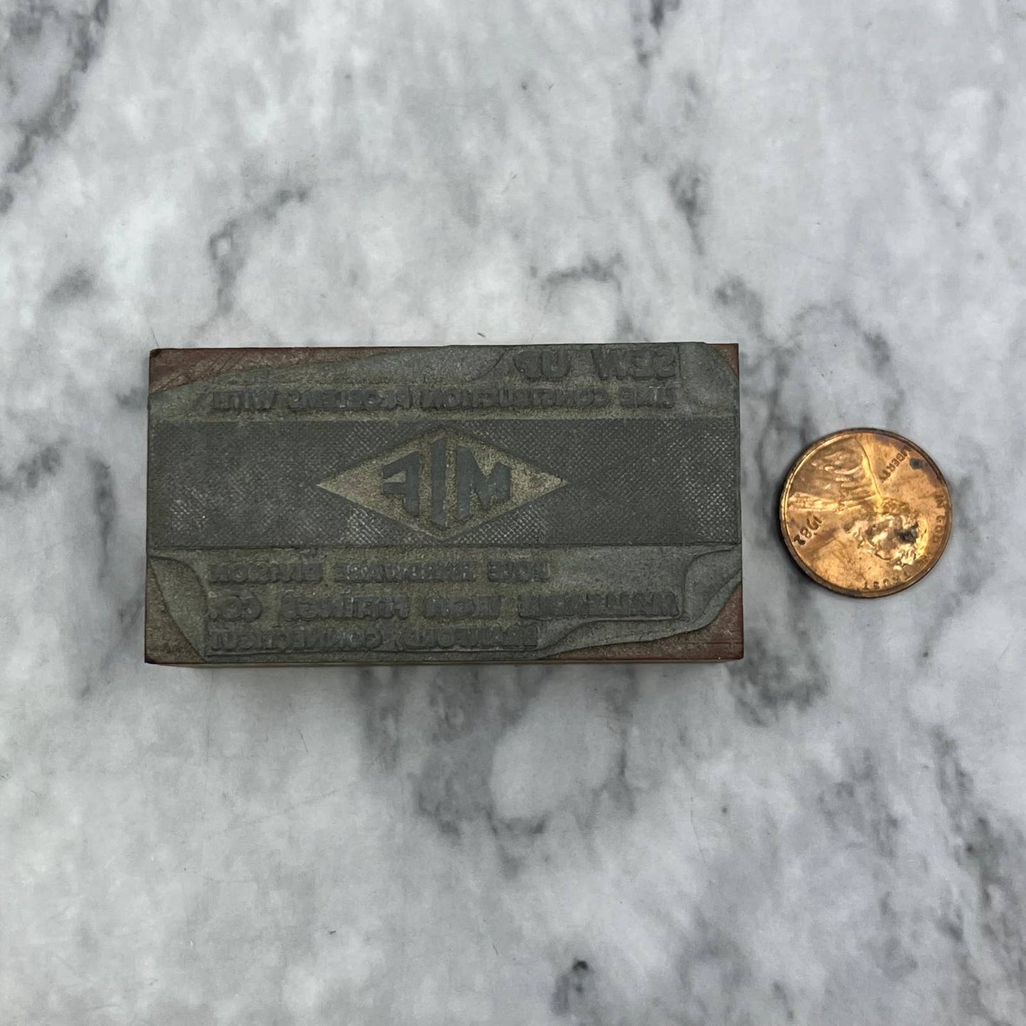 Vintage Letterpress Printers Block Plate MIF Iron Fittings Branford CT TJ51