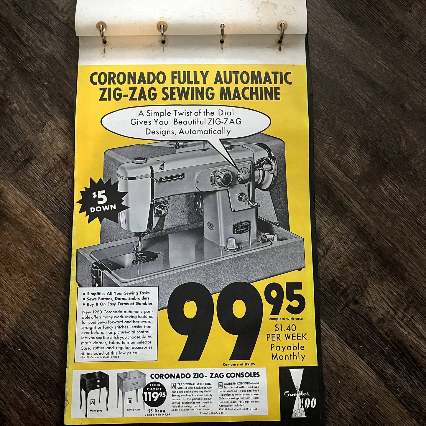 1960 Coronado Sewing Machine Gambles Store Display Advertising Poster 13.5x20