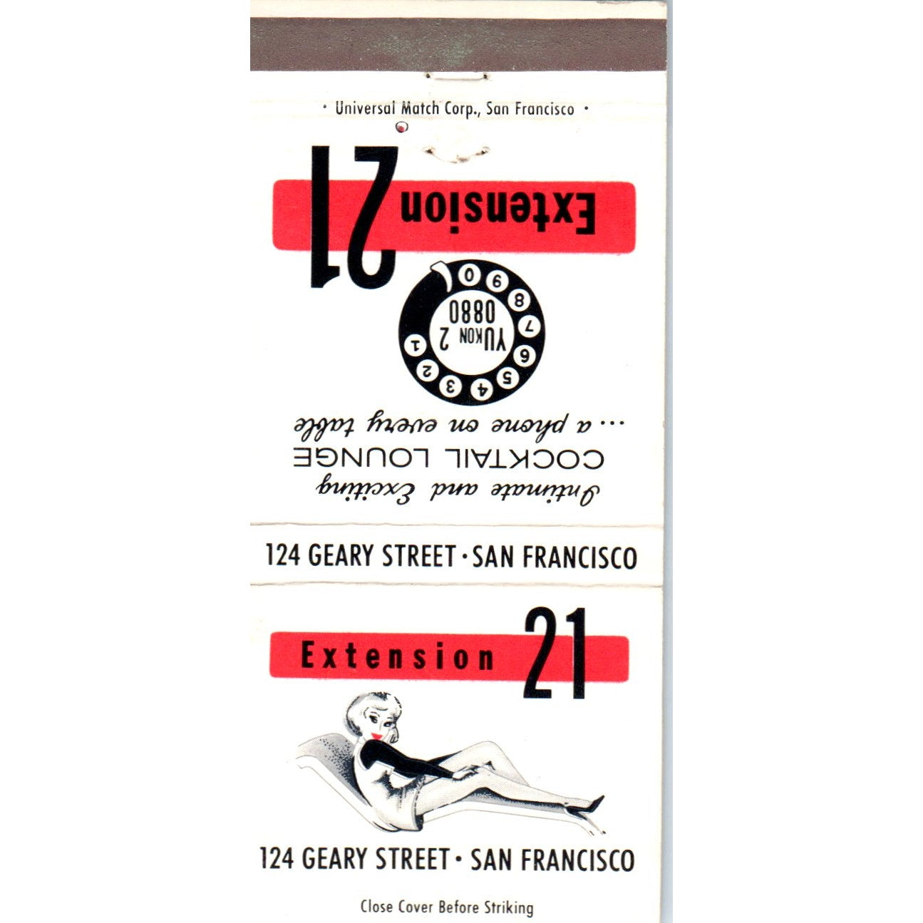 Extension 21 Cocktail Lounge San Francisco CA Advertising Matchbook Cover MM10-3