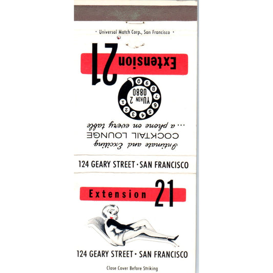 Extension 21 Cocktail Lounge San Francisco CA Advertising Matchbook Cover MM10-3
