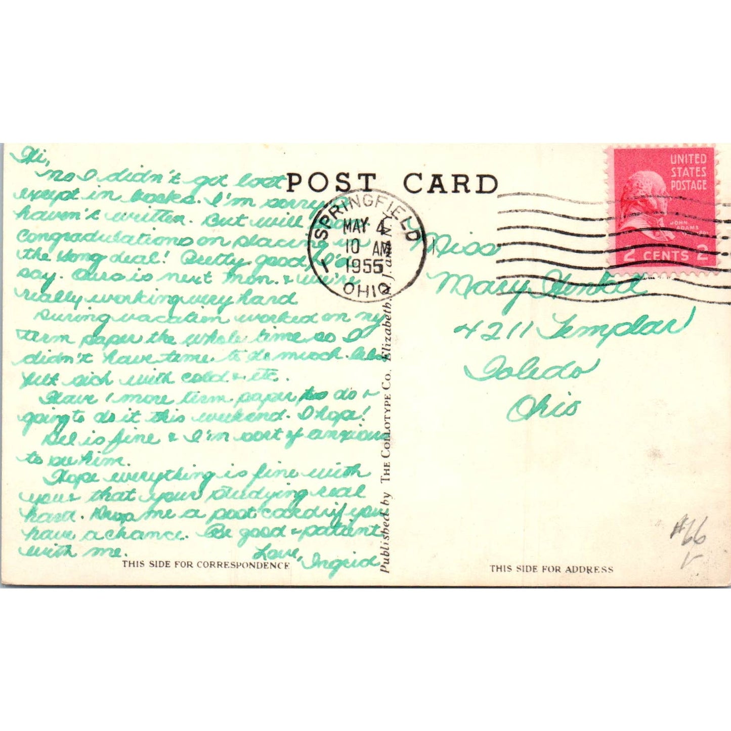 Wittenberg College Springfield OH Elgar Weaver Observatory 1931 Postcard TK1-P12
