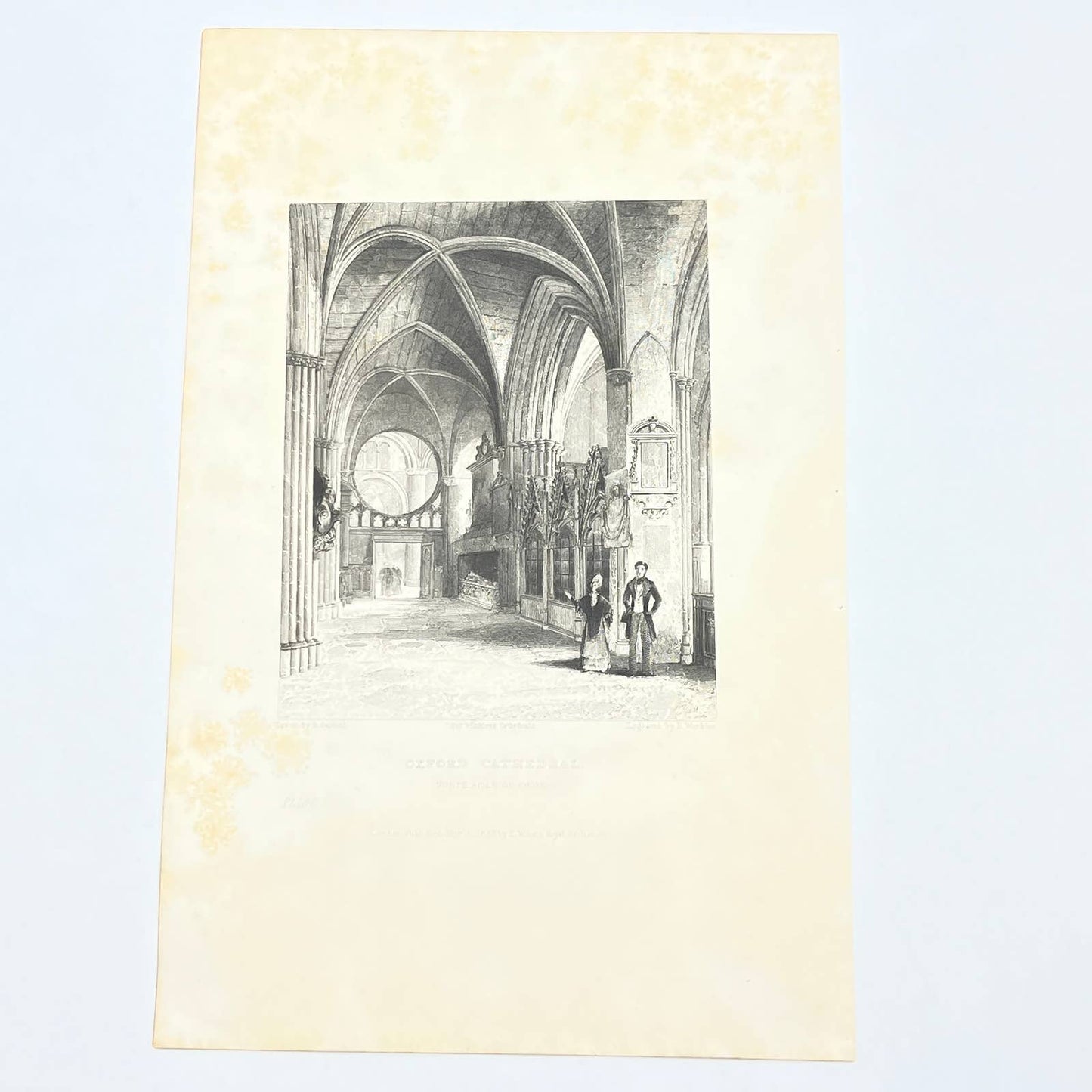 1836 Original Art Engraving Oxford Cathedral North Aisle of Choir AC4