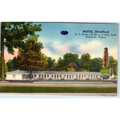 Motel Stratford Richmond Virginia Wm. Kornberg - Original Postcard TJ7-RP3