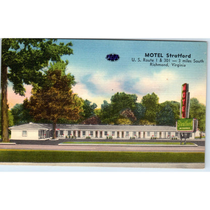 Motel Stratford Richmond Virginia Wm. Kornberg - Original Postcard P3-5