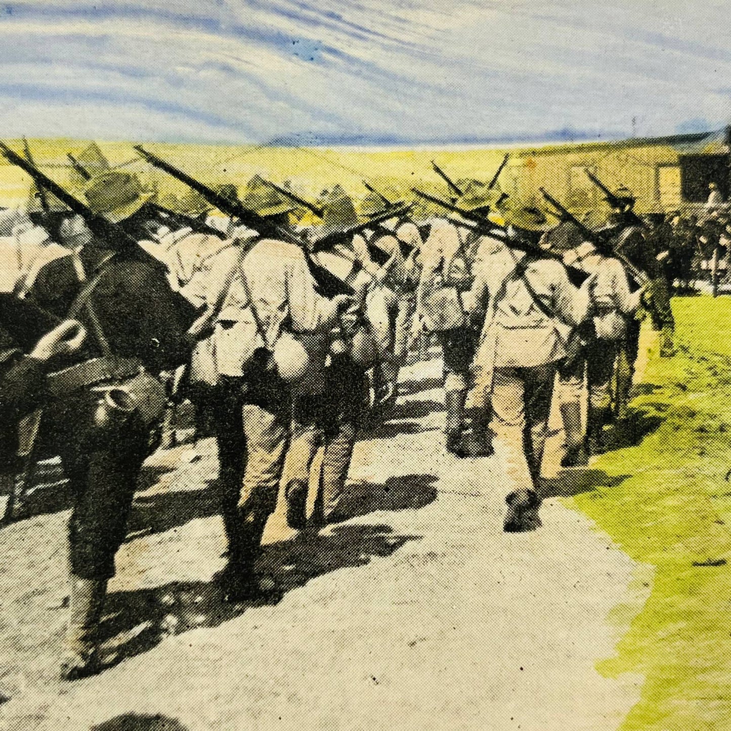 1898 Stereoview Card Tinted Spanish-American War US Army Troops Marching