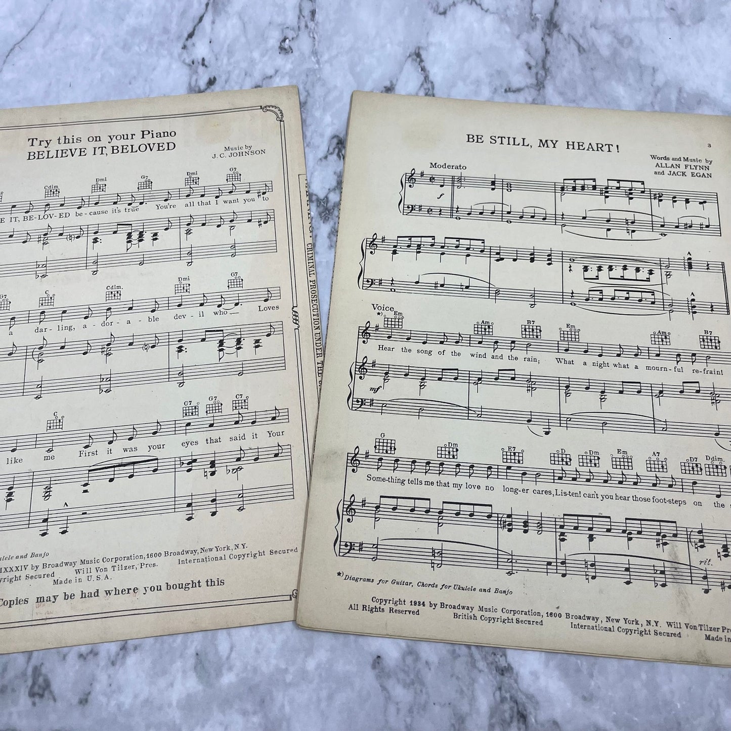 1934 "Be Still My Heart" by Flynn & Egan Sheet Music V41-3