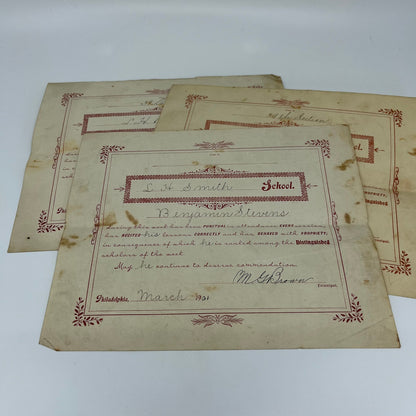 Lot of 1901-02 School Commendation Letters L.H. Smith School Philadelphia PA B6