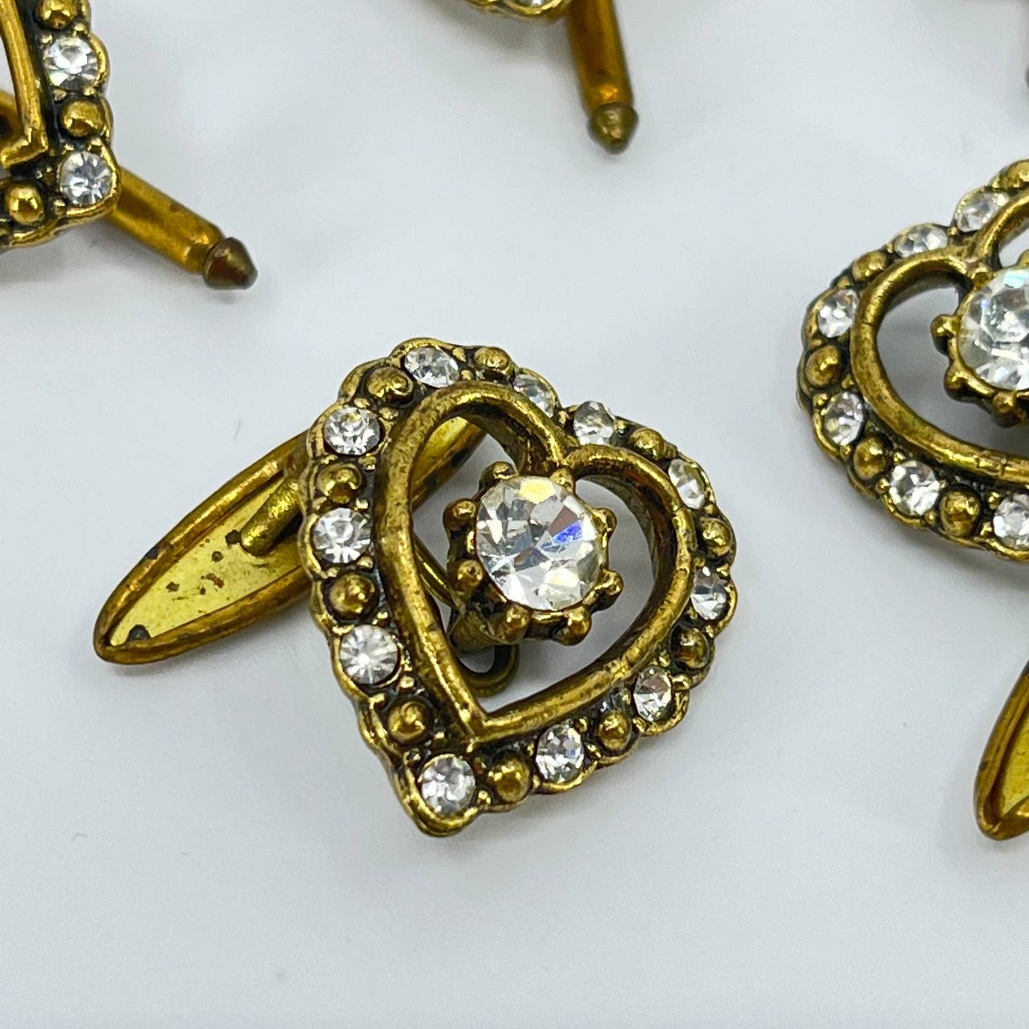 Vintage Lot of Woman’s Shirt Studs Cufflinks Heart Rhinestones SD2