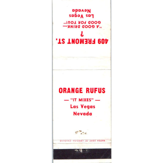 Orange Rufus Las Vegas Nevada Advertising Matchbook Cover MM9-2