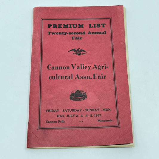 1937 Cannon Valley Agricultural Assn Fair Premium List Book Cannon Falls MN TF7