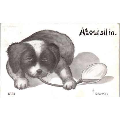c1910 Comic Postcard FA Moss Sick Dog Puppy Taking Medicine "About All In" EA3