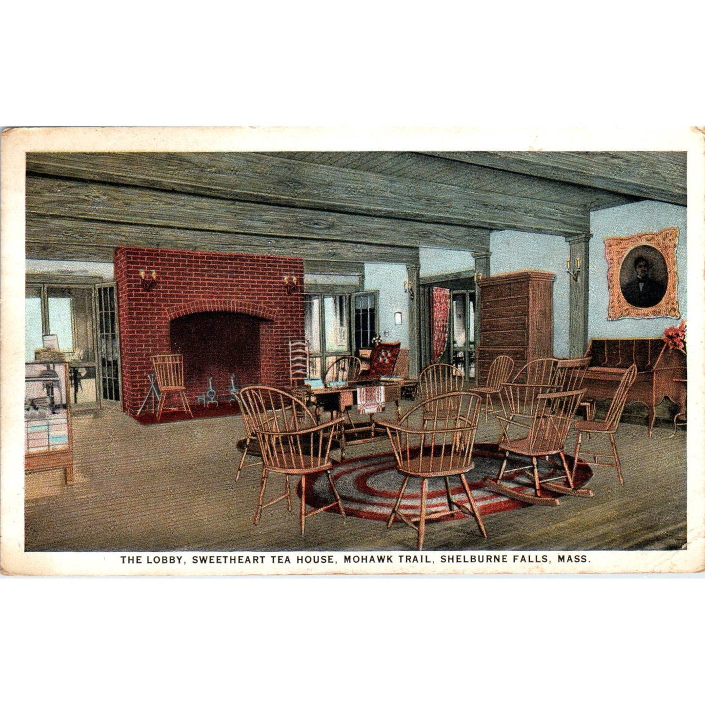 Sweetheart Tea House Lobby Mohawk Trail Shelburne Falls MA 1924 Postcard TJ9-P1