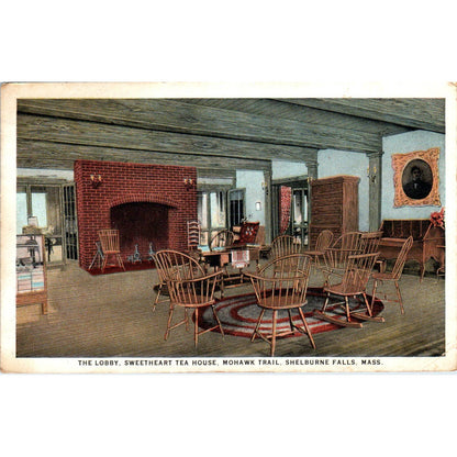 Sweetheart Tea House Lobby Mohawk Trail Shelburne Falls MA 1924 Postcard TJ9-P1