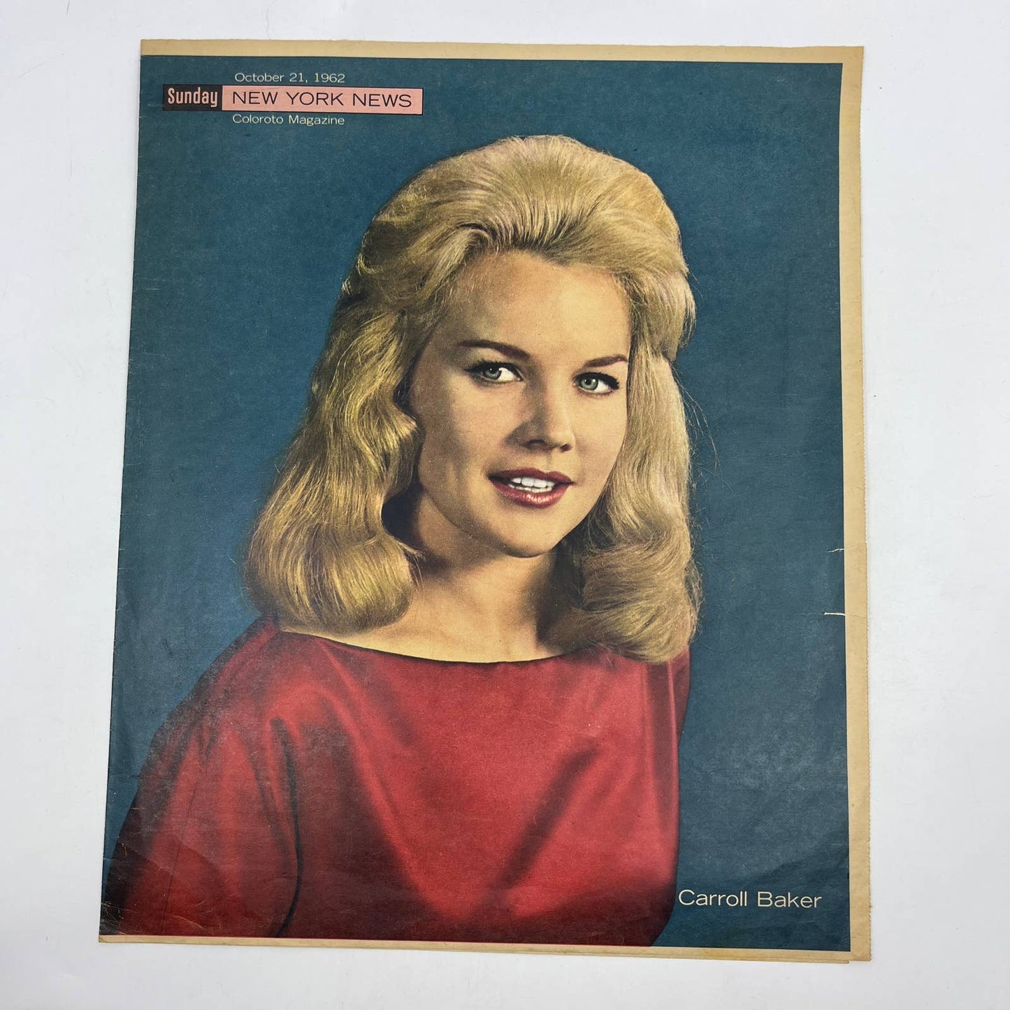 1962 CARROLL BAKER Sunday New York News Coloroto Magazine Cover Only FL4