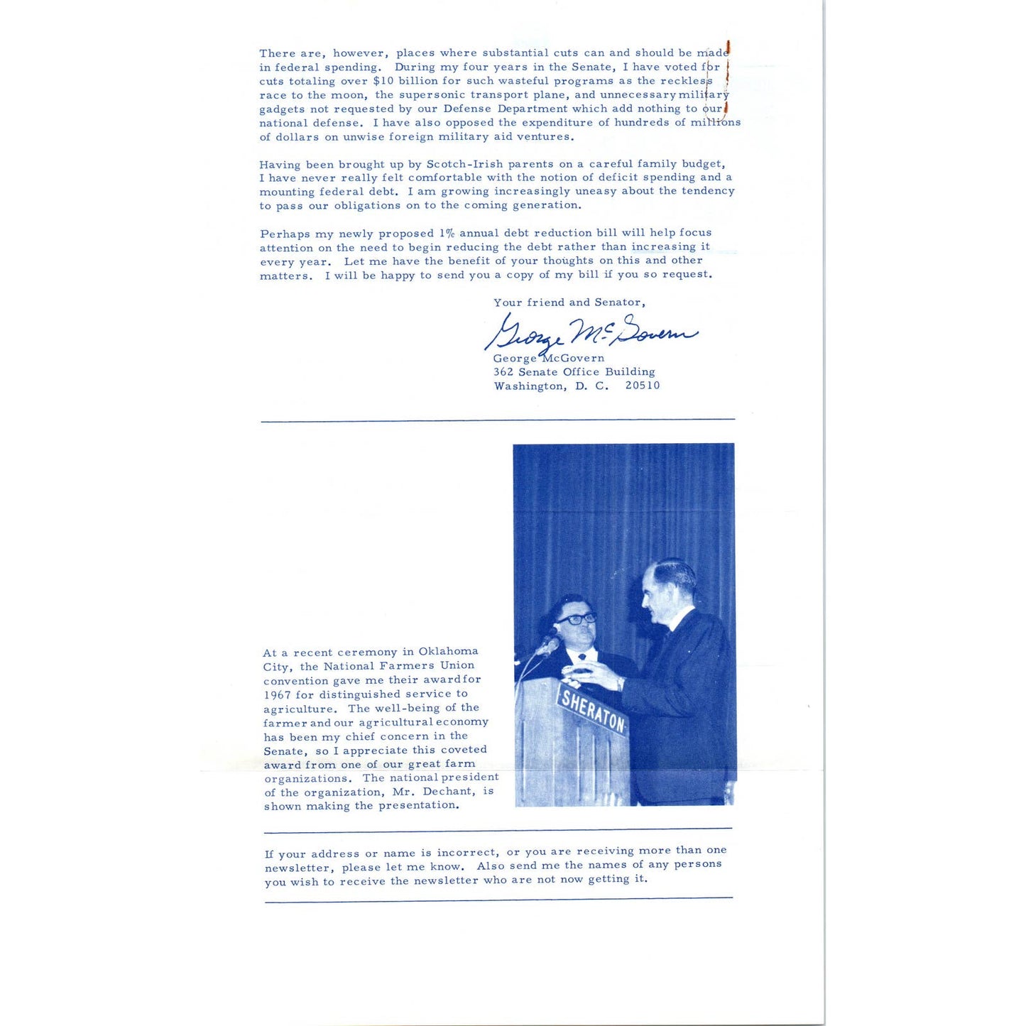 Senator George McGovern Reports Newsletter March 1967 Original TK1-P7