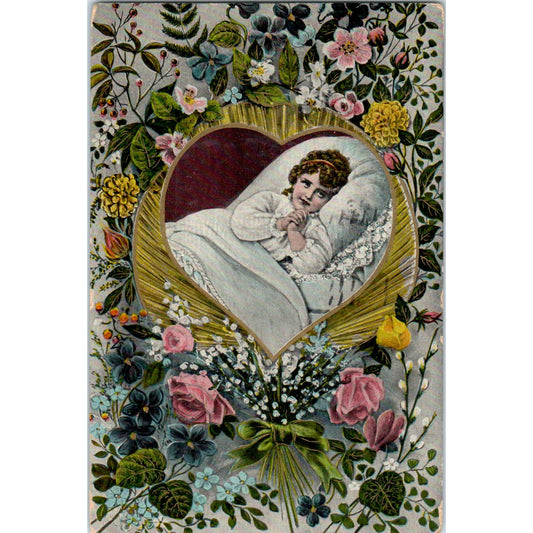Victorian Girl Cloisonne Style 1909 Original Postcard TK1-22