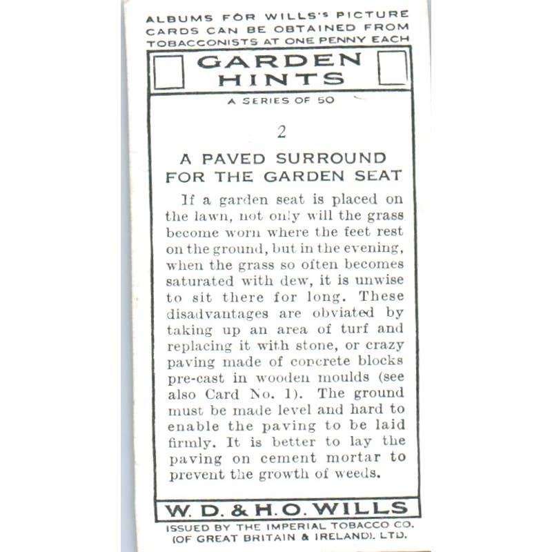 1938 Wills Cigarette Card Garden Hints #2 Paved Surround for the Garden Seat SE5