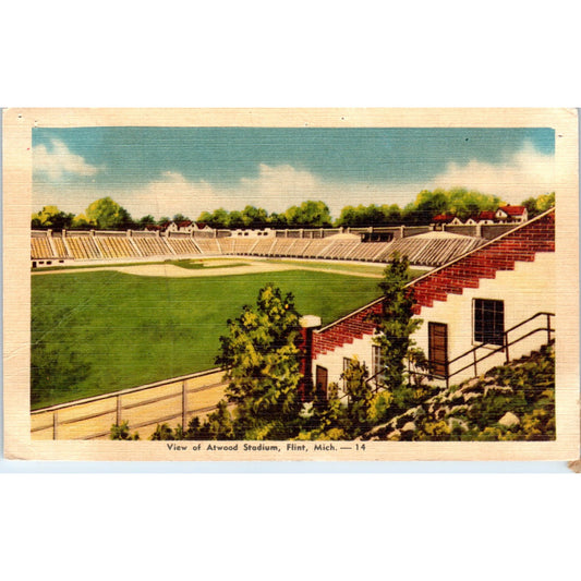 View of Atwood Stadium Flint Michigan Original Postcard P1-13
