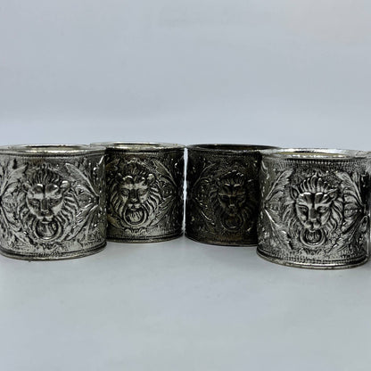 Vintage Delli Silverplate Eleanore Claire CA Lion Head Napkin Rings Set of 4 TI2