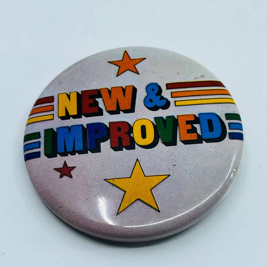 Vintage 1980s New & Improved Rainbow Pinback Button SB5