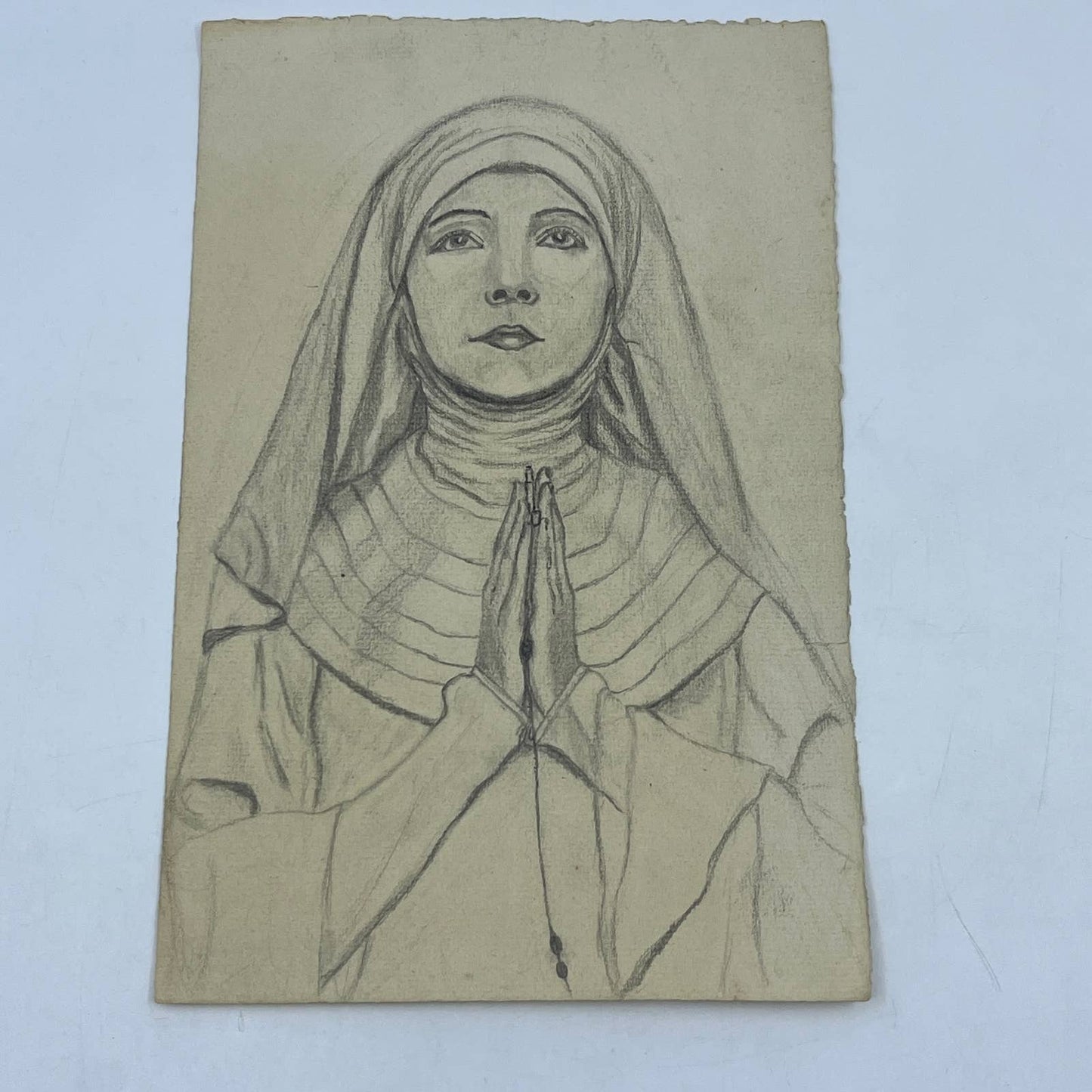 c1920 Original Art Sketch of Nun Lillian Gish Albin NY 6 x 9.5" AC2