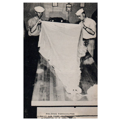 Folding Parachutes Navy Air Base Glenview IL - Original Postcard RPPC TJ8-4