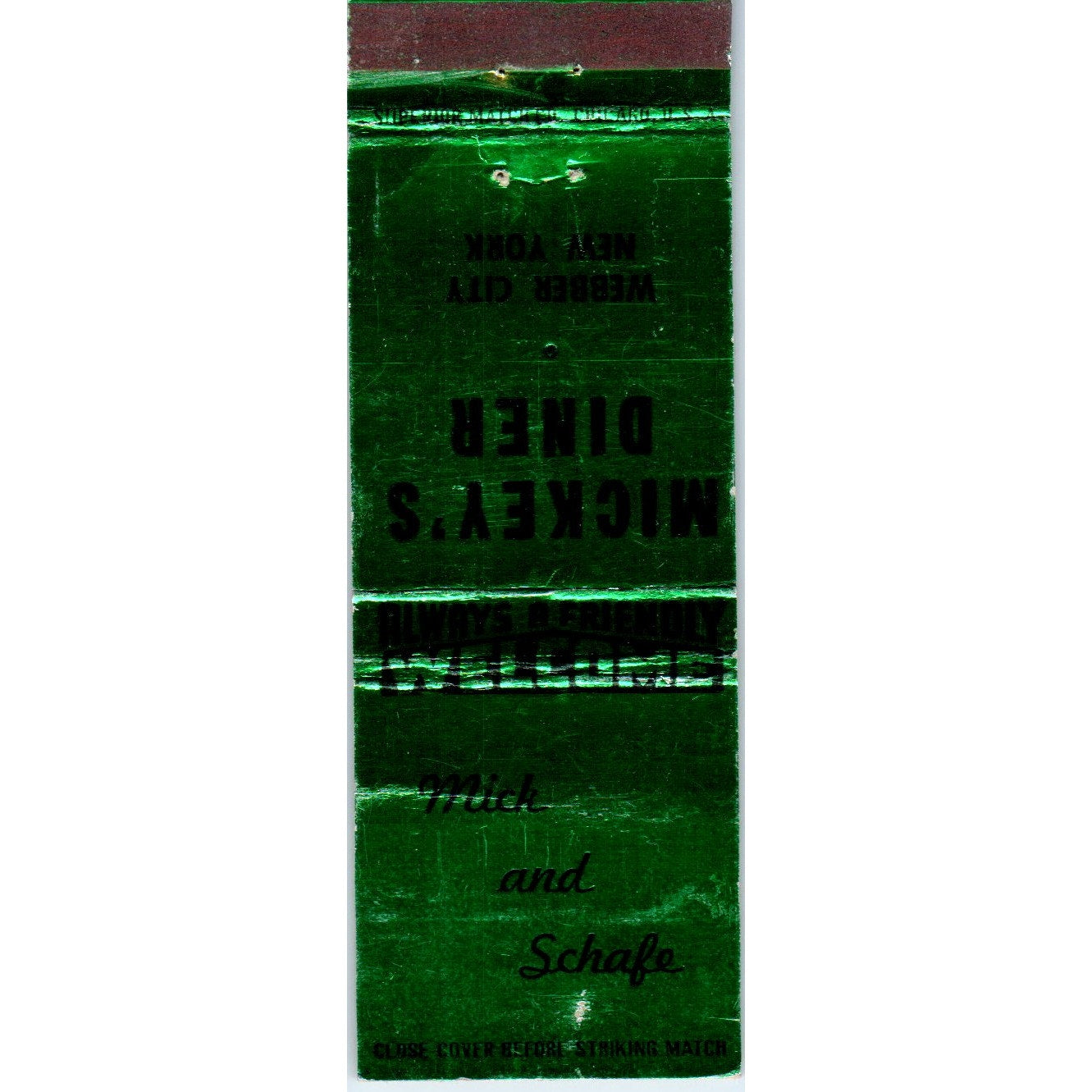 Mickey's Diner Webber City NY Advertising Matchbook Cover MM9-8
