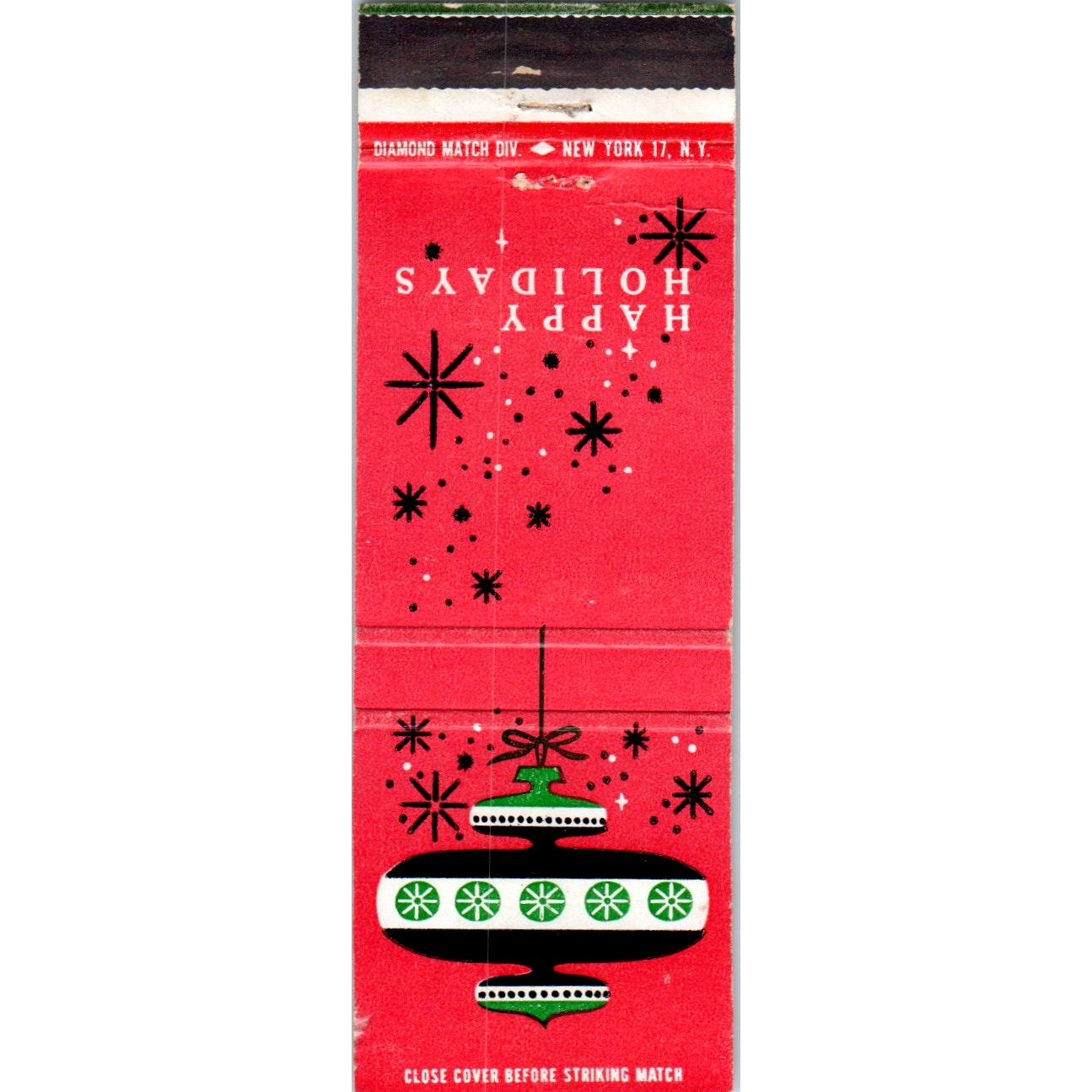 1950's Atomic Christmas Ornament Happy Holidays Matchbook Cover MM9-8