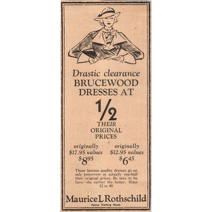 1935 Mpls Journal Newspaper Ad Maurice L Rothschild Brucewood Dress Sale FL5-3