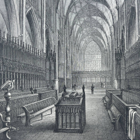 1836 Original Art Engraving York Cathedral View of the Choir Looking East AC6