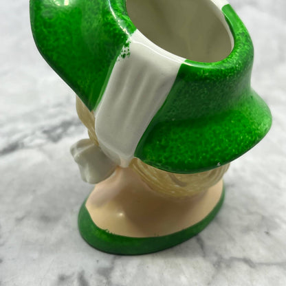 MCM Vintage Lady Head Vase Blonde Green Dress & Hat EUC White Tie 3.5” TK2