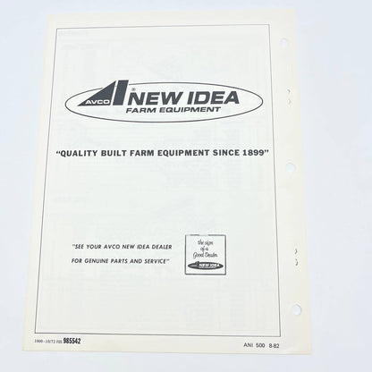 Original 1972 New Idea Operator's Manual W-82 No. 634 Wagon TB9