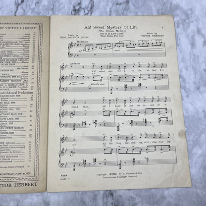AH! SWEET MYSTERY OF LIFE Victor Herbert Naghty Marietta 1910 Sheet Music V42-4