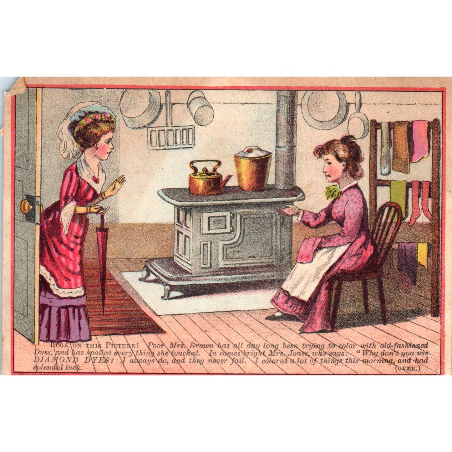 1880s Victorian Trade Card Diamond Dyes Women Laundry J.H. Towle SF2