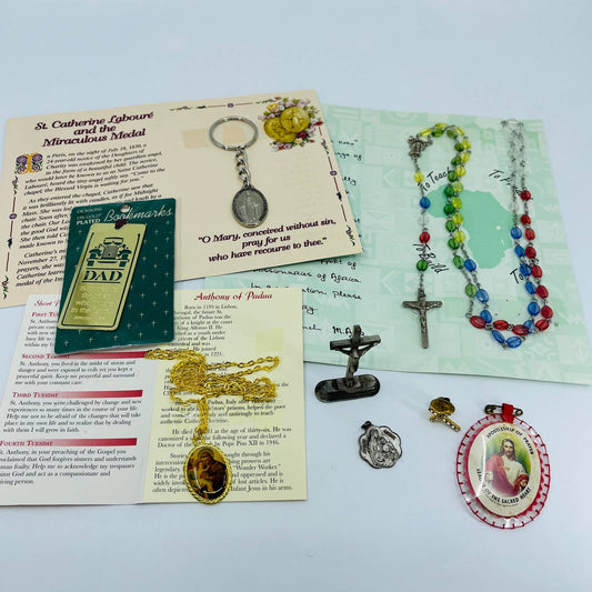 Vintage Collection of Catholic Relics Dating to 1980s Crucifix Rosary & More TD1