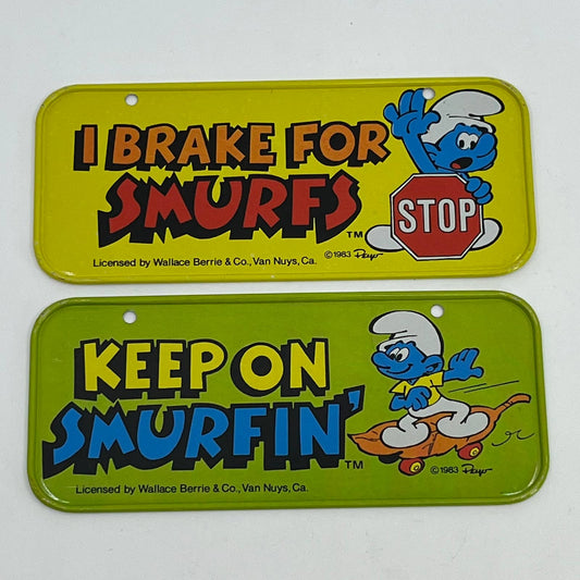 1983 2 Vintage Smurf Metal License Plates for Bike Bicycle Tricycle 5” SC4-2