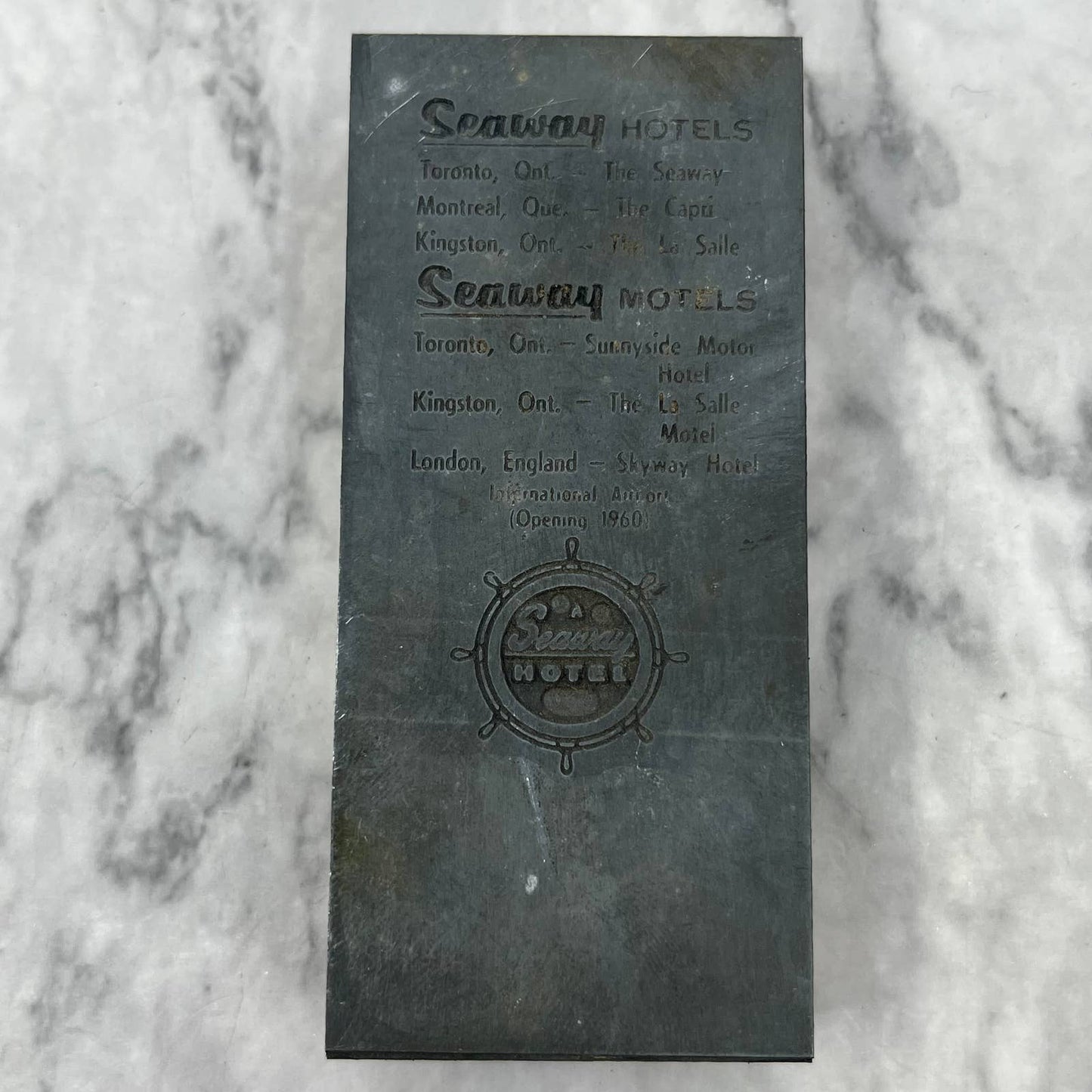 Vintage Printing Letterpress Printers Block Plate Seaway Hotels Motels TJ52