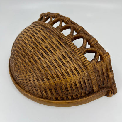 Vintage 1978 Boho Homco Faux Bamboo Rattan Wicker Wall Basket 10” TB3