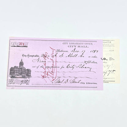 1883 Baltimore City Library And Baltimore Sun Receipt Billhead AB9